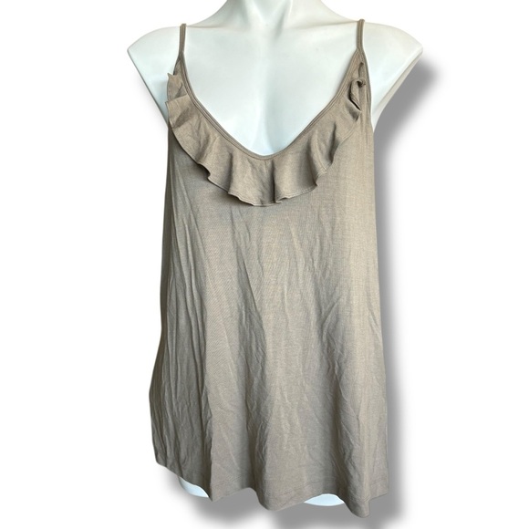 Tommy Bahama Tops - Tommy Bahama Tambour Ruffle Top XL Bungee Cord Taupe Tank NWT MSRP $68